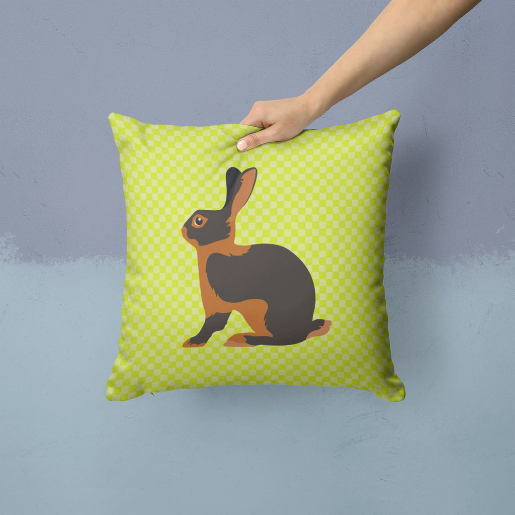 Tan Rabbit Green Decorative Throw Pillow 14x14 Indoor Outdoor Accent Cushion, Fabric Cover with Insert for Sofa, Bed, Porch & Living Room