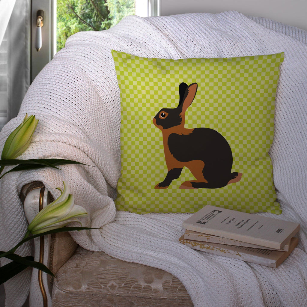 Tan Rabbit Green Decorative Throw Pillow 14x14 Indoor Outdoor Accent Cushion, Fabric Cover with Insert for Sofa, Bed, Porch & Living Room