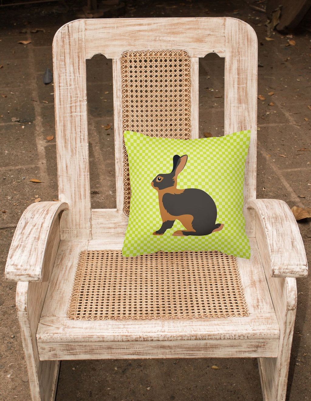 Tan Rabbit Green Decorative Throw Pillow 18x18 Indoor Outdoor Accent Cushion, Fabric Cover with Insert for Sofa, Bed, Porch & Living Room