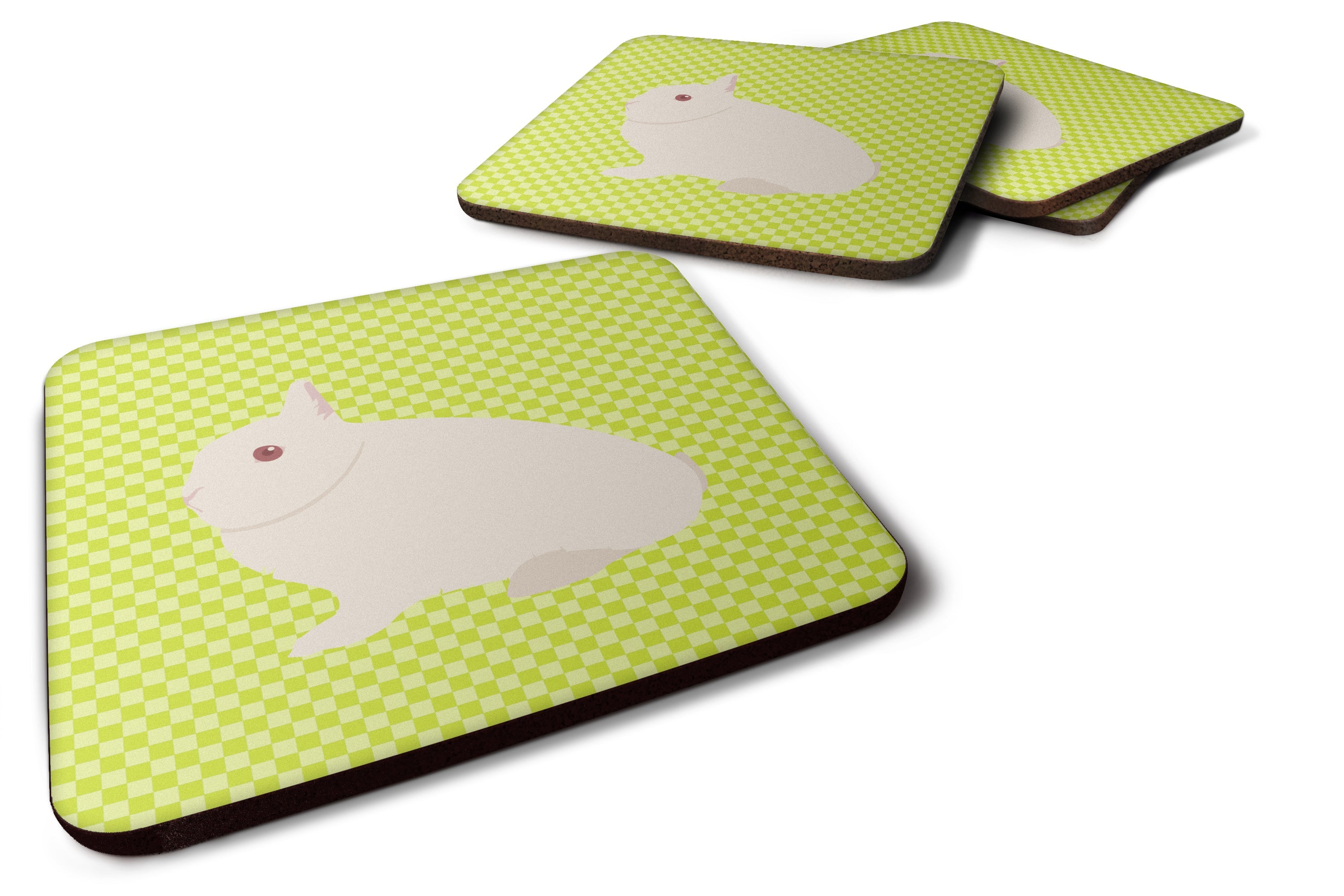 Hermelin Rabbit Green Foam Coasters Set of 4 Cup Coasters for Indoor Outdoor, Tabletop Protection, Anti Slip, Mouse pad Material