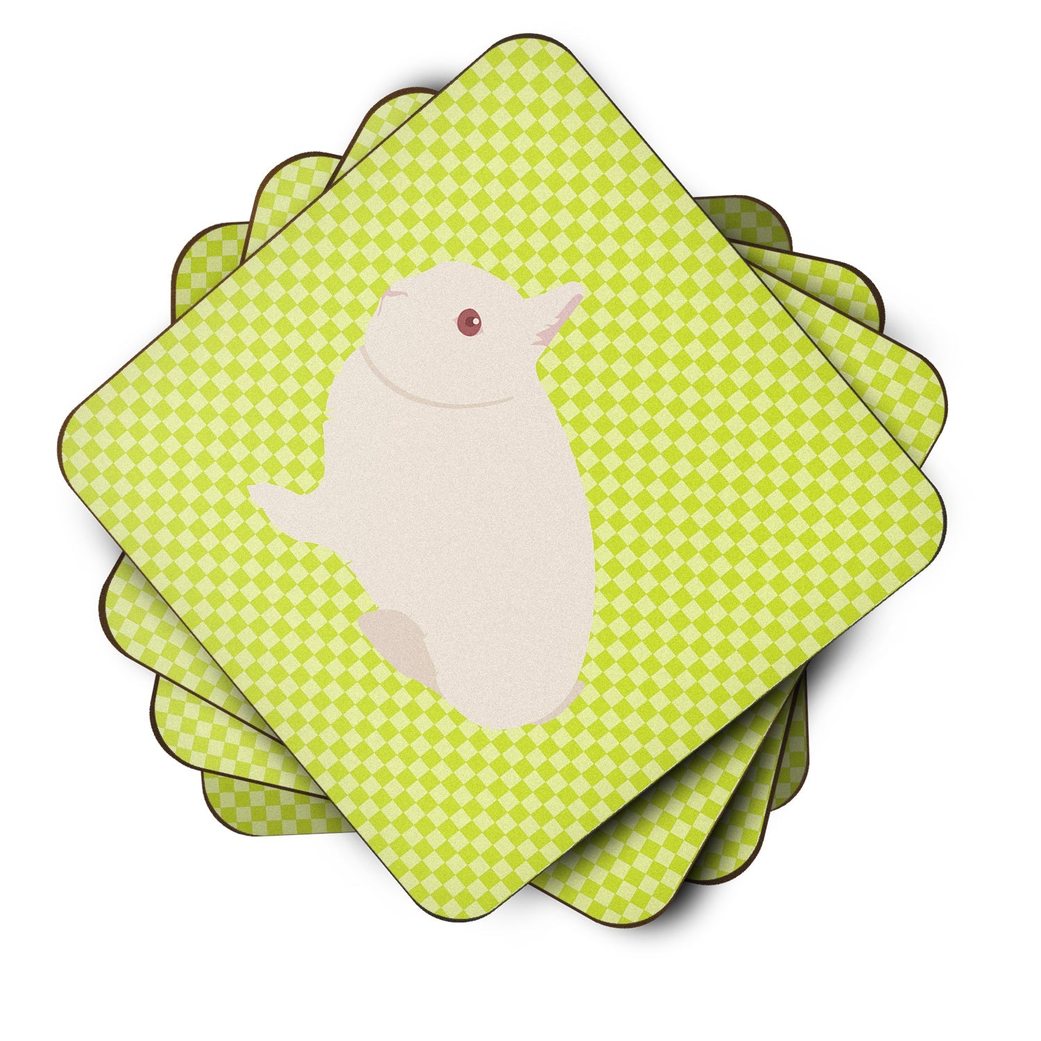 Hermelin Rabbit Green Foam Coasters Set of 4 Cup Coasters for Indoor Outdoor, Tabletop Protection, Anti Slip, Mouse pad Material