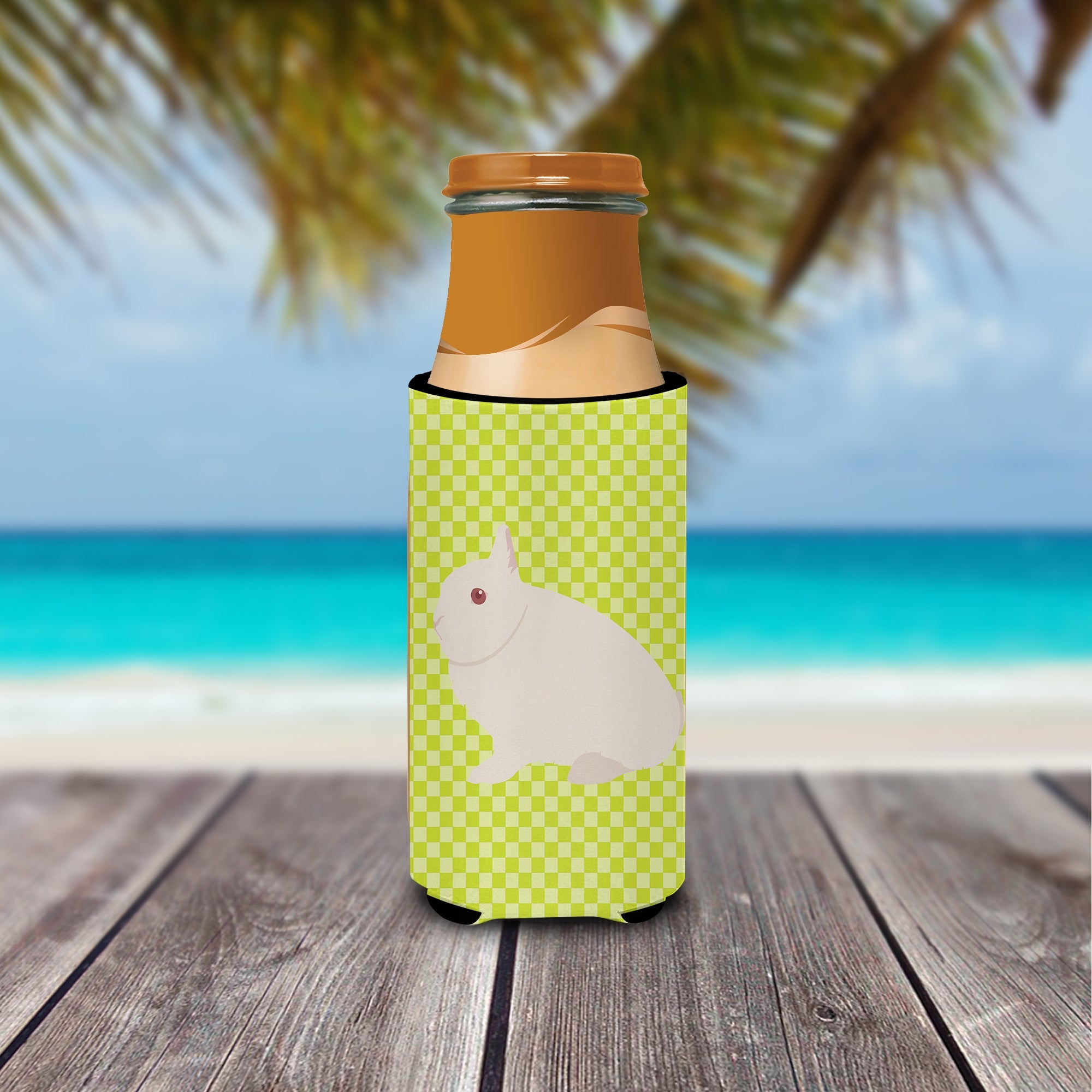 Hermelin Rabbit Green Slim Can Hugger , Insulated Foam Hugger for 12 oz Slim Cans, Beer Bottles & Water Bottles, Printed in USA