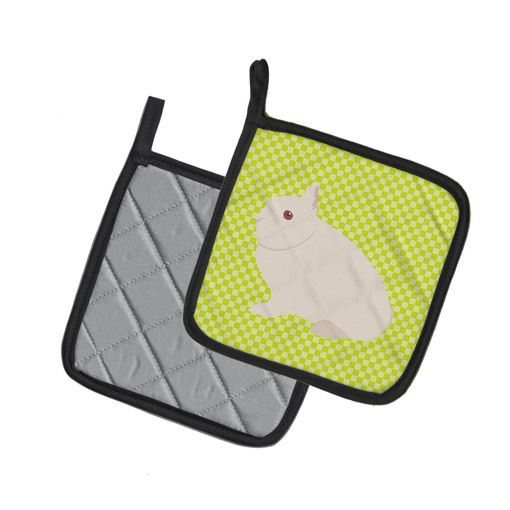 Hermelin Rabbit Green Pot Holder Set of 2 Heat Resistant Quilted Hot Pads 7.5 x 7.5 Inch, Insulated Kitchen Trivets for Cooking & Baking