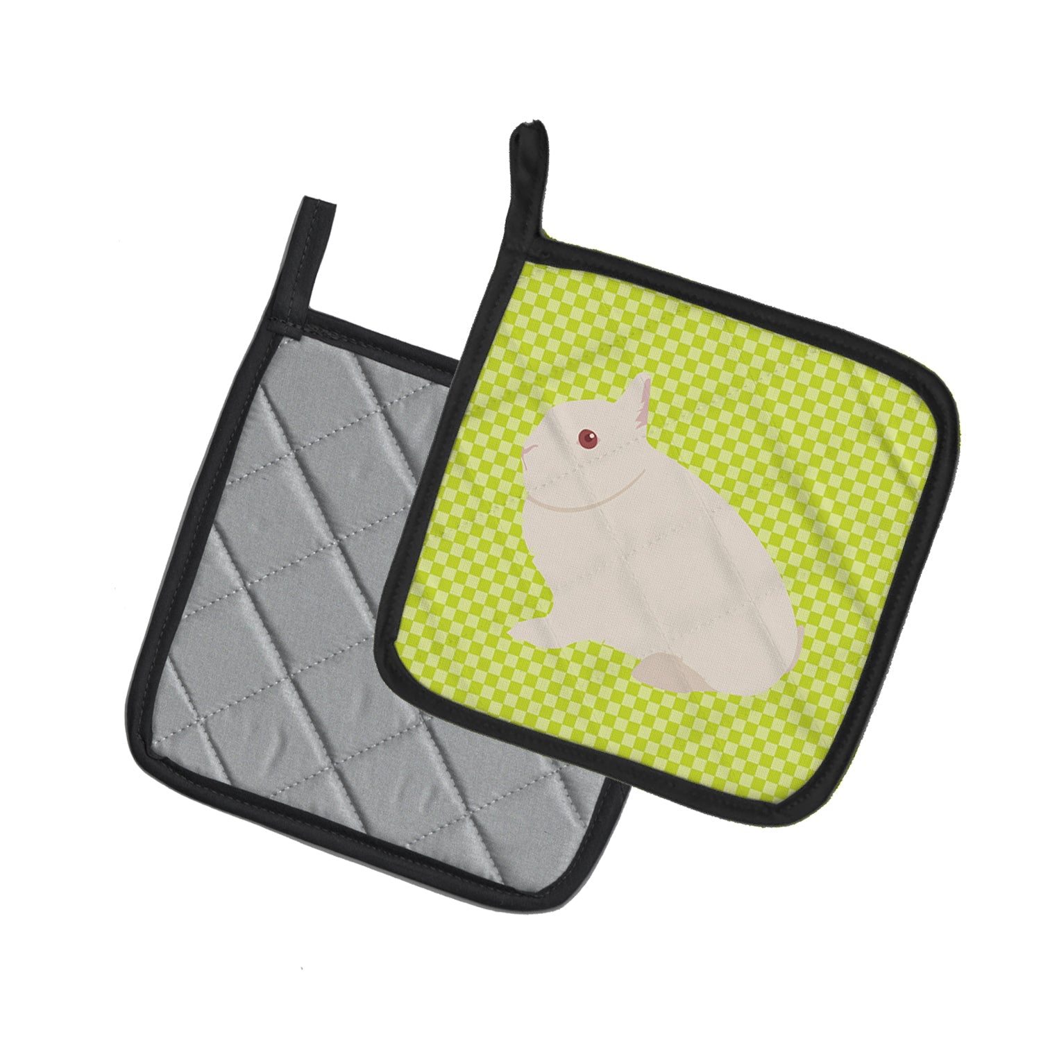 Hermelin Rabbit Green Pot Holder Set of 2 Heat Resistant Quilted Hot Pads 7.5 x 7.5 Inch, Insulated Kitchen Trivets for Cooking & Baking