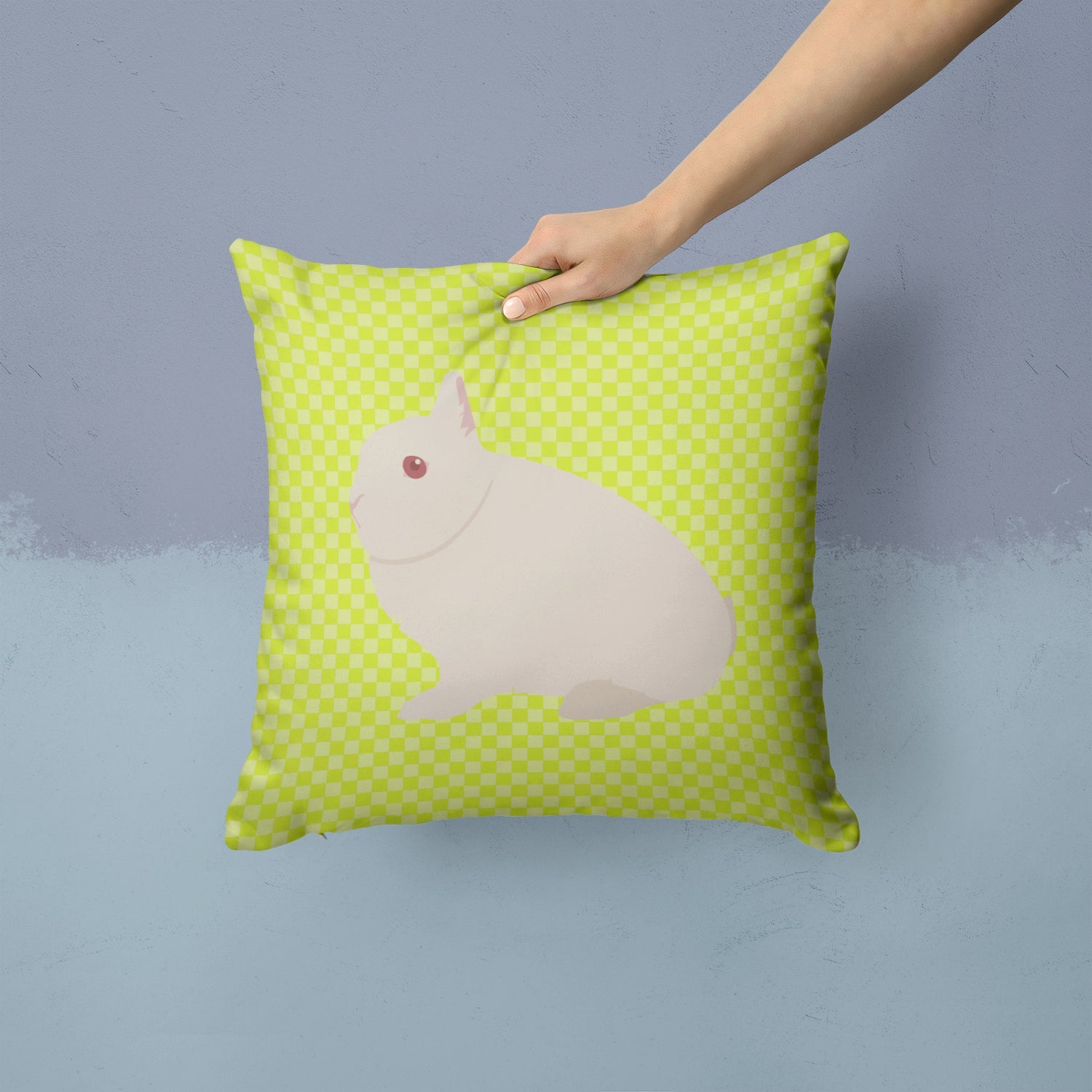 Hermelin Rabbit Green Decorative Throw Pillow 14x14 Indoor Outdoor Accent Cushion, Fabric Cover with Insert for Sofa, Bed, Porch & Living Room