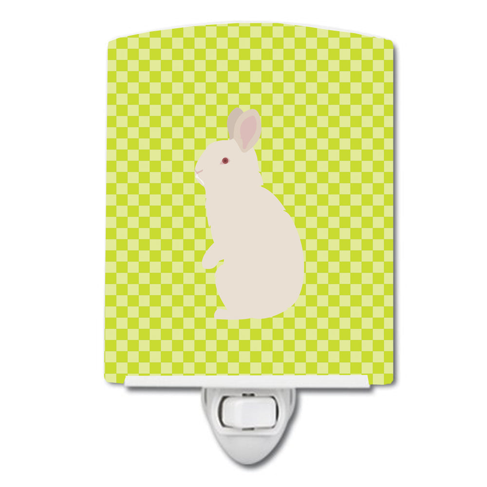 New Zealand White Rabbit Green Ceramic Night Light Compact, UL-Certified, Ideal for Bedroom, Bathroom, Nursery, Hallway, Kitchen, 6x4x3, Multicolor
