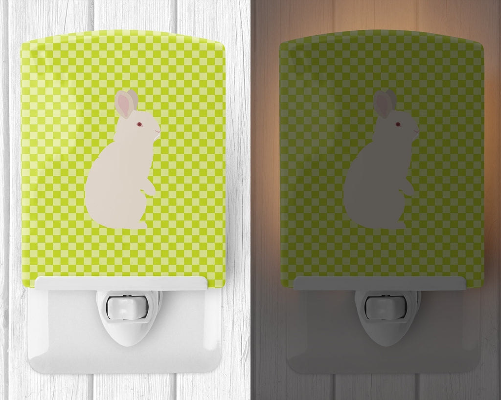 New Zealand White Rabbit Green Ceramic Night Light Compact, UL-Certified, Ideal for Bedroom, Bathroom, Nursery, Hallway, Kitchen, 6x4x3, Multicolor