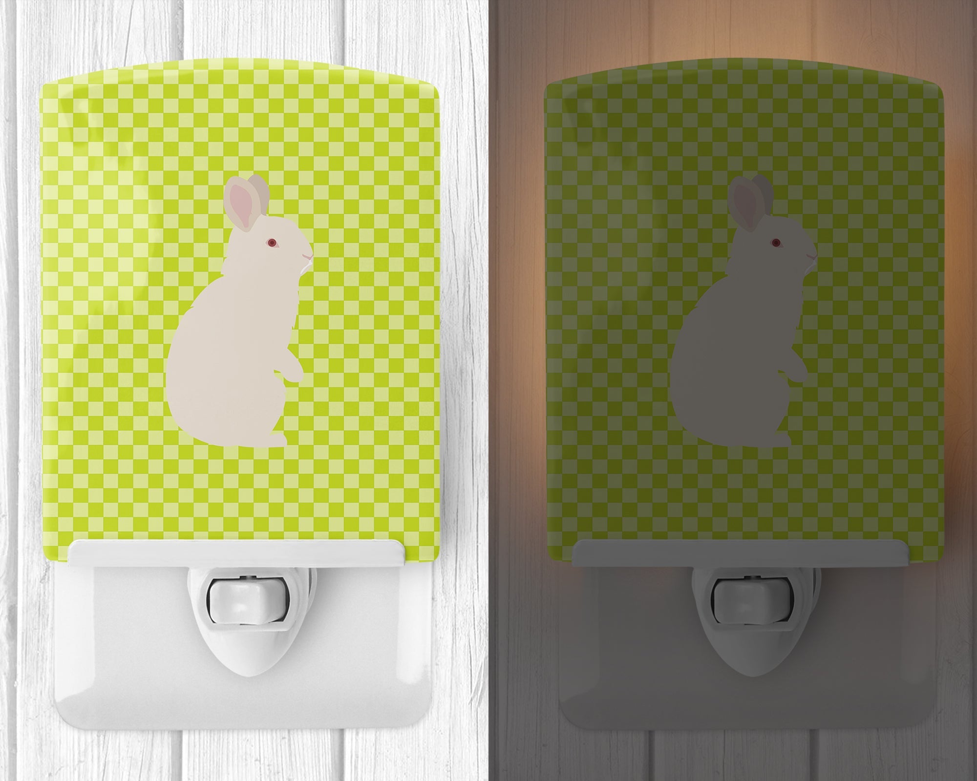 New Zealand White Rabbit Green Ceramic Night Light Compact, UL-Certified, Ideal for Bedroom, Bathroom, Nursery, Hallway, Kitchen, 6x4x3, Multicolor