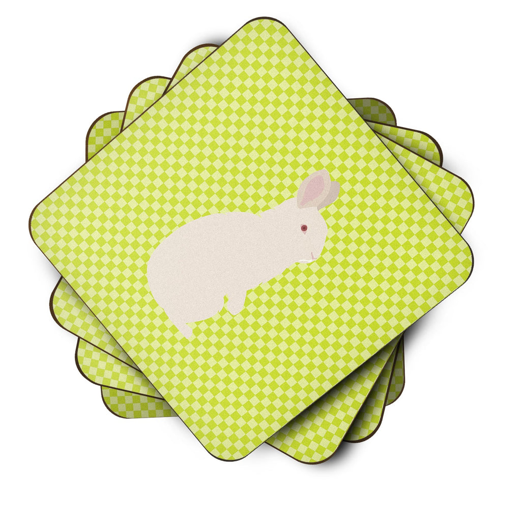 New Zealand White Rabbit Green Foam Coasters Set of 4 Cup Coasters for Indoor Outdoor, Tabletop Protection, Anti Slip, Mouse pad Material