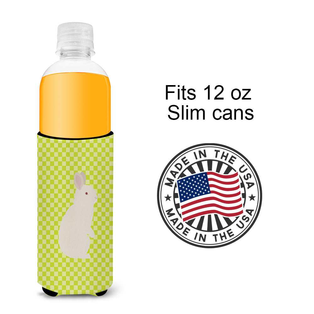 New Zealand White Rabbit Green Slim Can Hugger , Insulated Foam Hugger for 12 oz Slim Cans, Beer Bottles & Water Bottles, Printed in USA