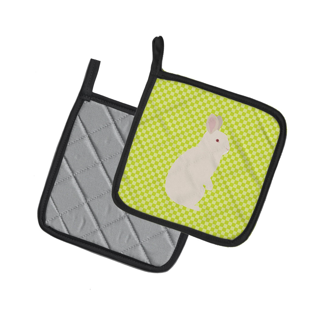 New Zealand White Rabbit Green Pot Holder Set of 2 Heat Resistant Quilted Hot Pads 7.5 x 7.5 Inch, Insulated Kitchen Trivets for Cooking & Baking