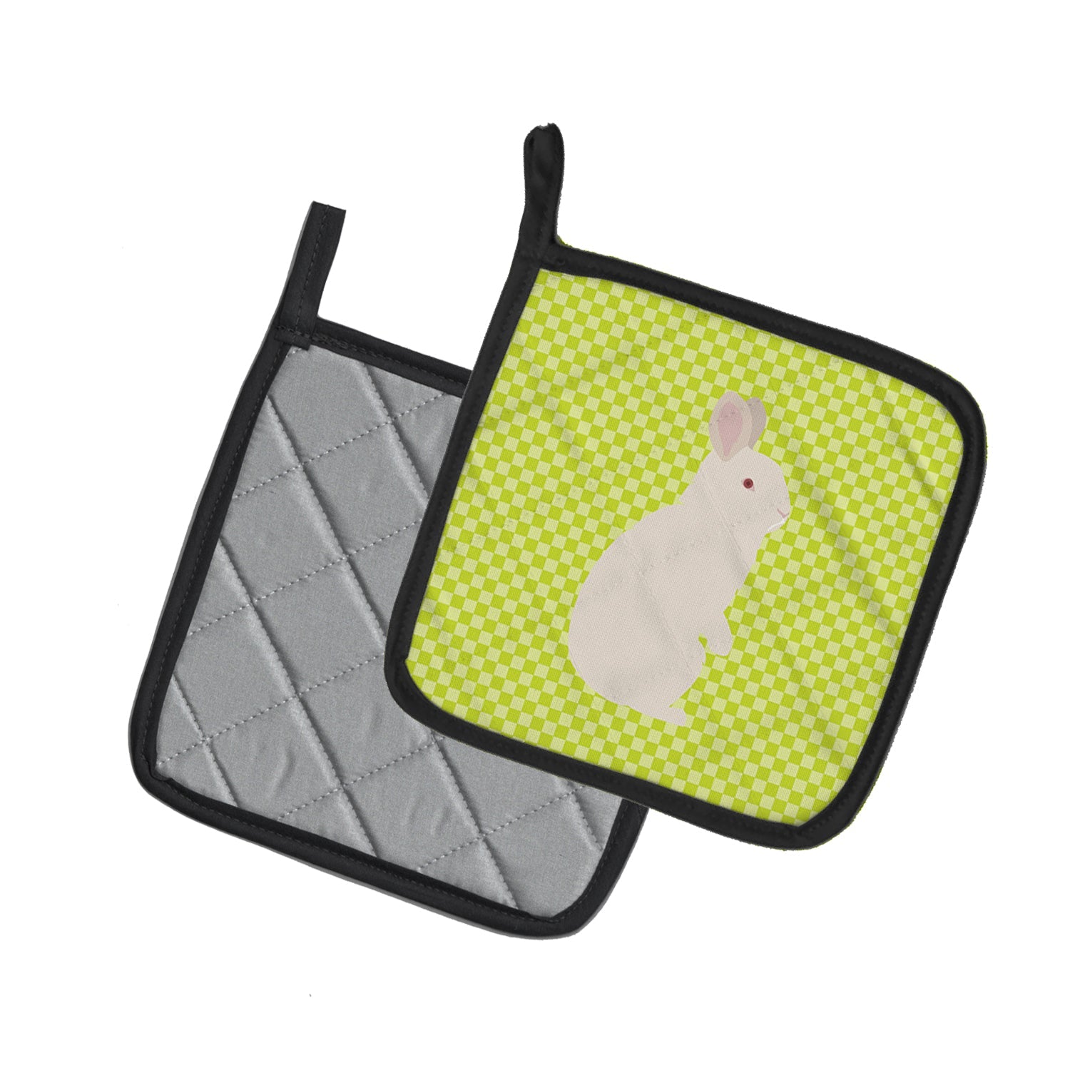 New Zealand White Rabbit Green Pot Holder Set of 2 Heat Resistant Quilted Hot Pads 7.5 x 7.5 Inch, Insulated Kitchen Trivets for Cooking & Baking