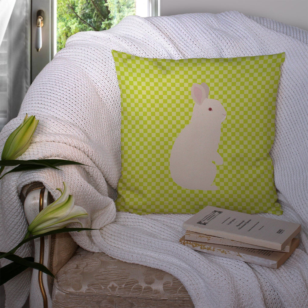 New Zealand White Rabbit Green Decorative Throw Pillow 14x14 Indoor Outdoor Accent Cushion, Fabric Cover with Insert for Sofa, Bed, Porch & Living Room