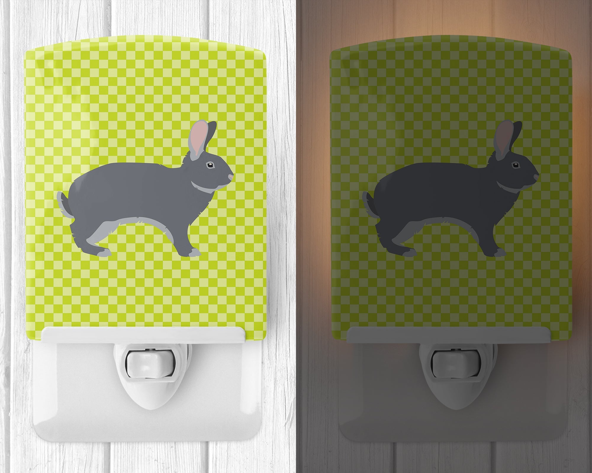 Giant Chinchilla Rabbit Green Ceramic Night Light Compact, UL-Certified, Ideal for Bedroom, Bathroom, Nursery, Hallway, Kitchen, 6x4x3, Multicolor
