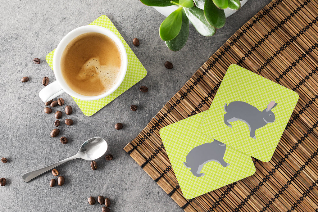 Giant Chinchilla Rabbit Green Foam Coasters Set of 4 Cup Coasters for Indoor Outdoor, Tabletop Protection, Anti Slip, Mouse pad Material