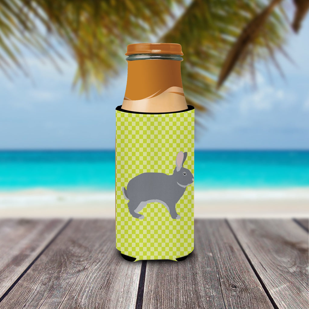 Giant Chinchilla Rabbit Green Slim Can Hugger , Insulated Foam Hugger for 12 oz Slim Cans, Beer Bottles & Water Bottles, Printed in USA