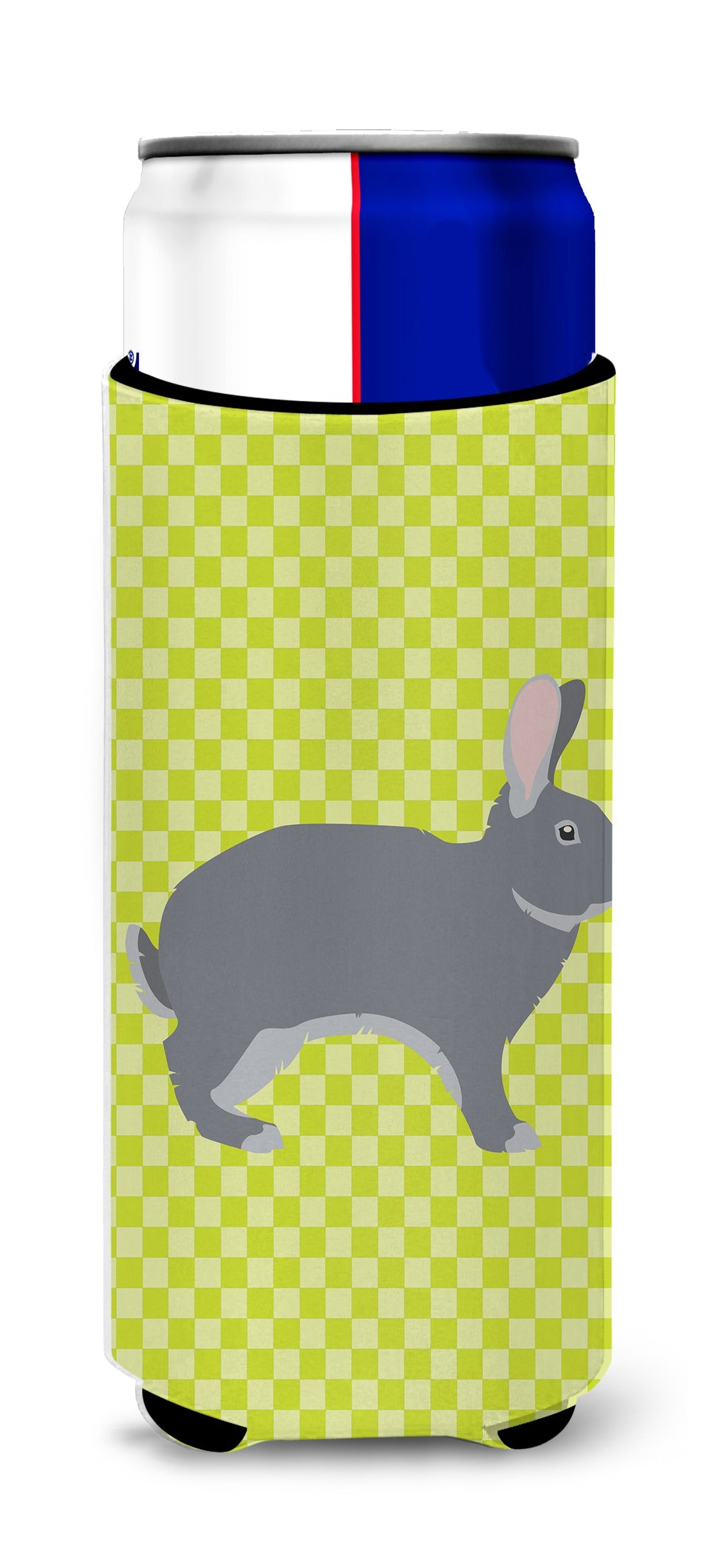 Giant Chinchilla Rabbit Green Slim Can Hugger , Insulated Foam Hugger for 12 oz Slim Cans, Beer Bottles & Water Bottles, Printed in USA