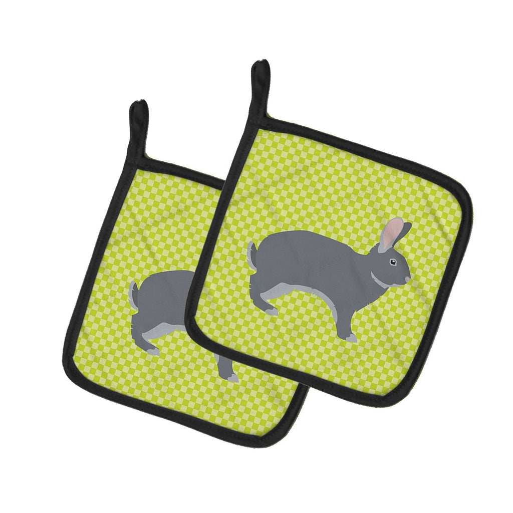 Giant Chinchilla Rabbit Green Pot Holder Set of 2 Heat Resistant Quilted Hot Pads 7.5 x 7.5 Inch, Insulated Kitchen Trivets for Cooking & Baking