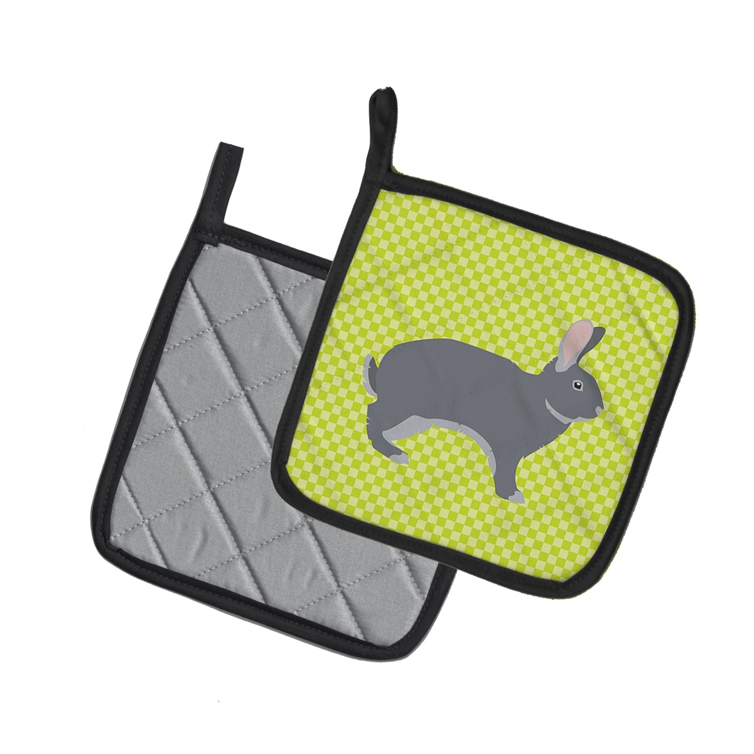 Giant Chinchilla Rabbit Green Pot Holder Set of 2 Heat Resistant Quilted Hot Pads 7.5 x 7.5 Inch, Insulated Kitchen Trivets for Cooking & Baking