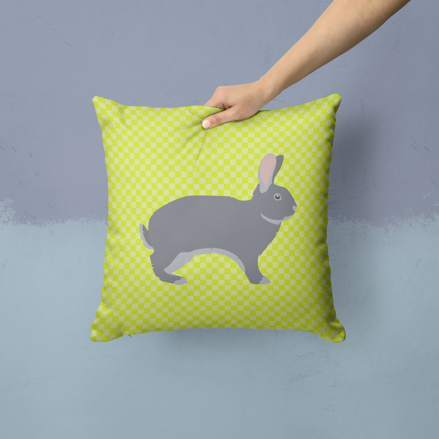 Giant Chinchilla Rabbit Green Decorative Throw Pillow 14x14 Indoor Outdoor Accent Cushion, Fabric Cover with Insert for Sofa, Bed, Porch & Living Room