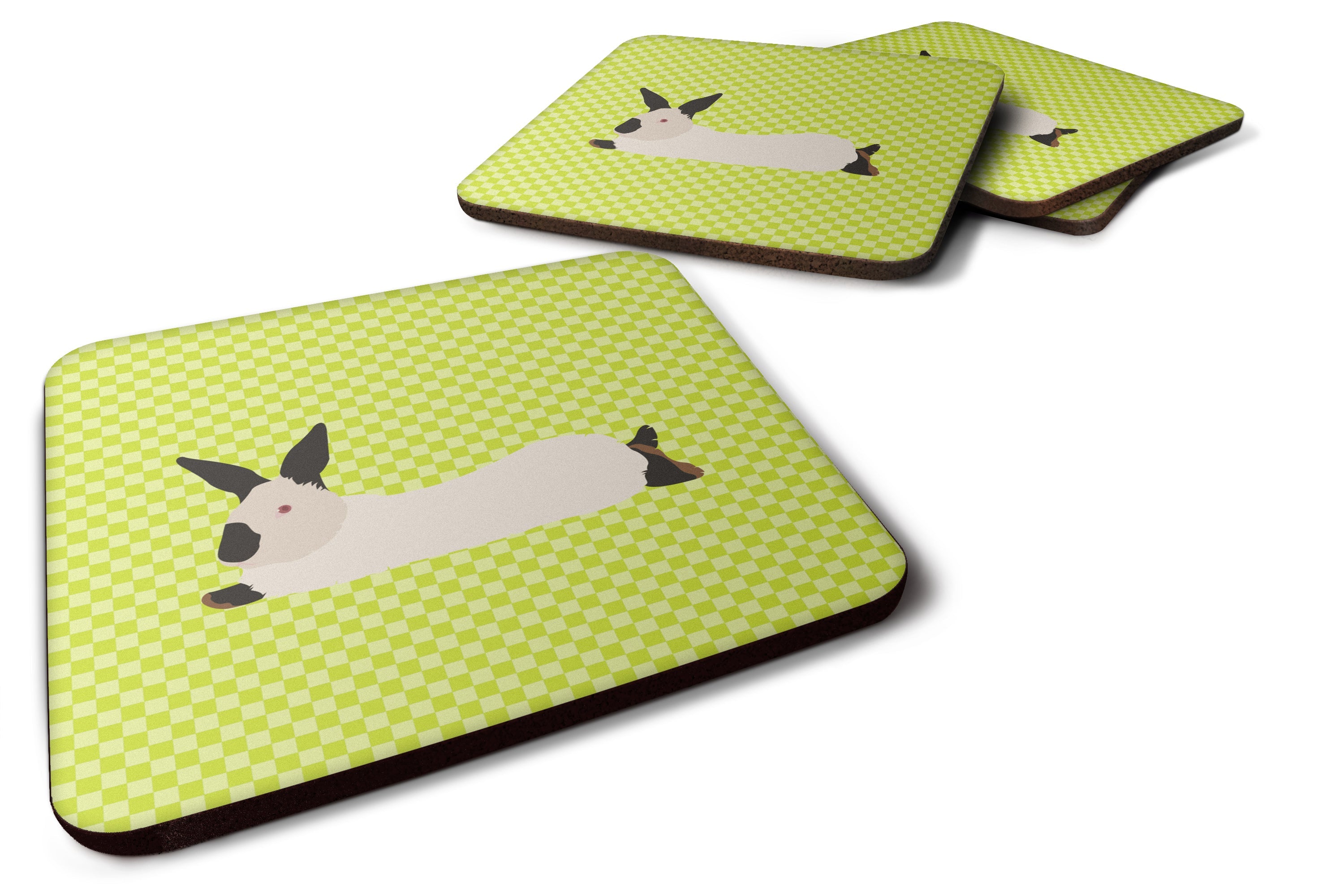 California White Rabbit Green Foam Coasters Set of 4 Cup Coasters for Indoor Outdoor, Tabletop Protection, Anti Slip, Mouse pad Material