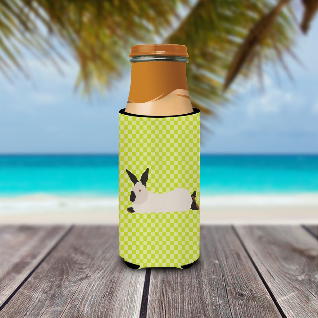 California White Rabbit Green Slim Can Hugger , Insulated Foam Hugger for 12 oz Slim Cans, Beer Bottles & Water Bottles, Printed in USA