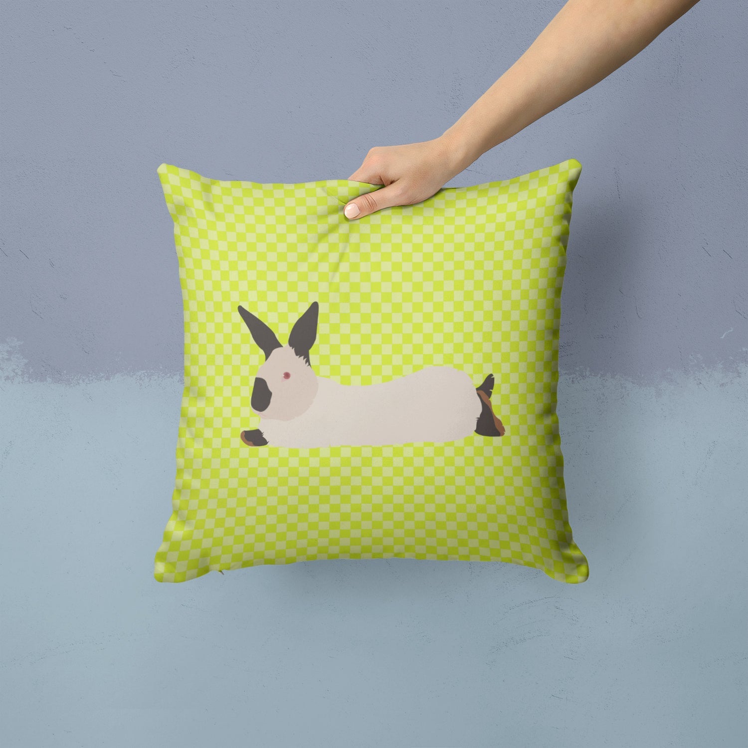 California White Rabbit Green Decorative Throw Pillow 14x14 Indoor Outdoor Accent Cushion, Fabric Cover with Insert for Sofa, Bed, Porch & Living Room
