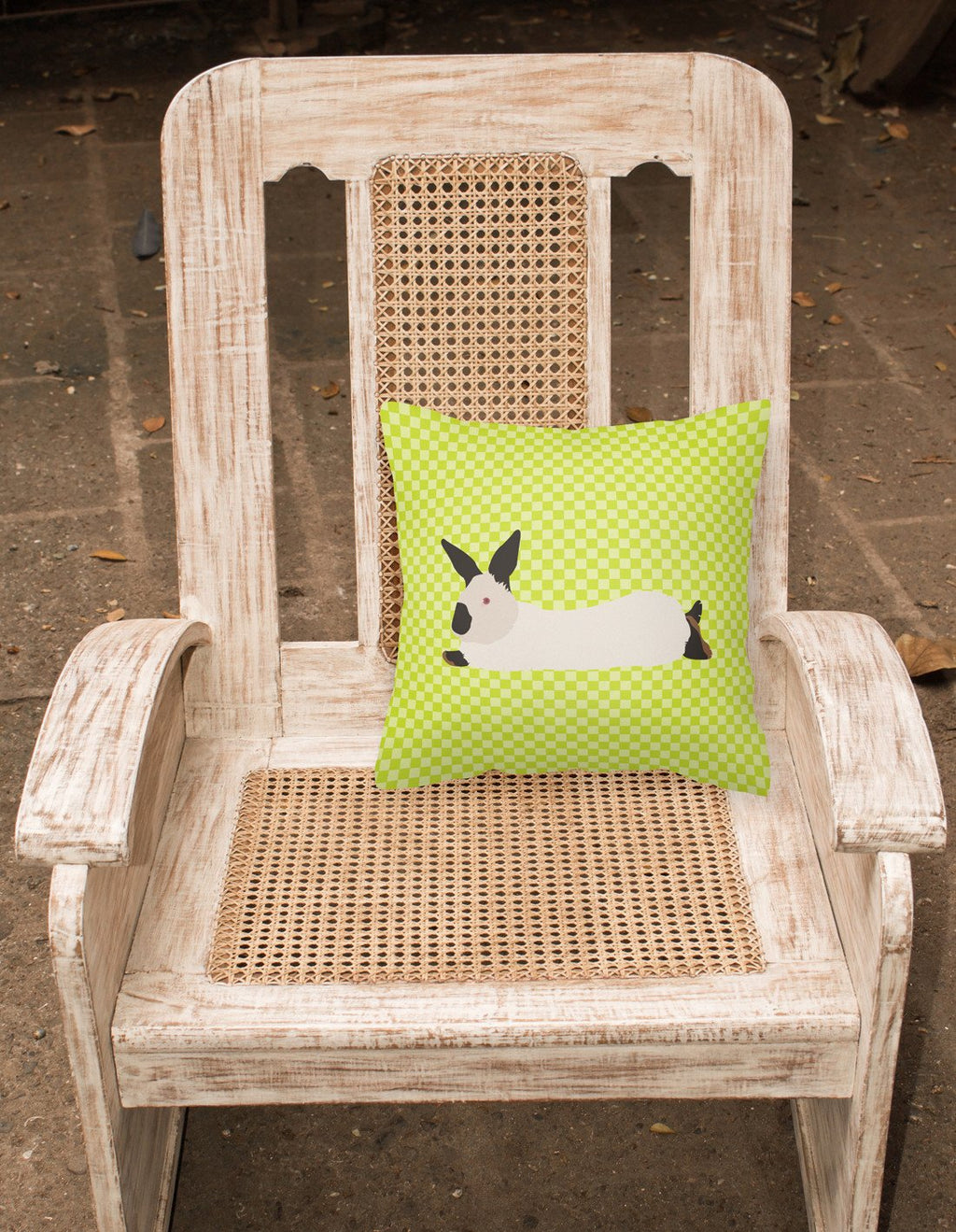 California White Rabbit Green Decorative Throw Pillow 18x18 Indoor Outdoor Accent Cushion, Fabric Cover with Insert for Sofa, Bed, Porch & Living Room