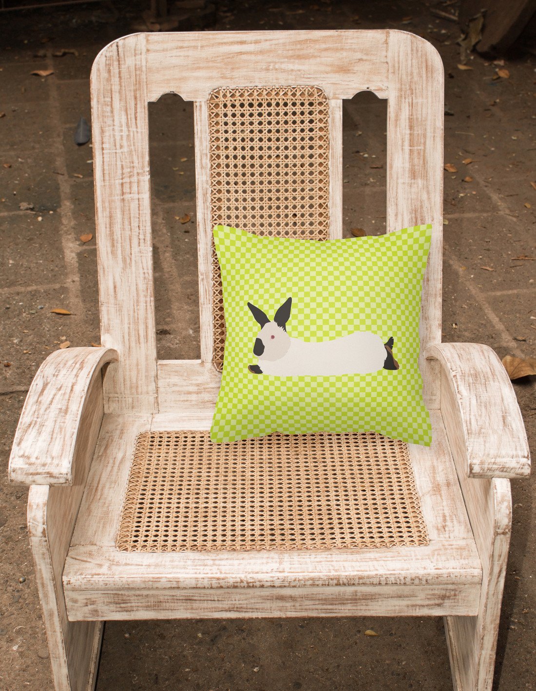 California White Rabbit Green Decorative Throw Pillow 18x18 Indoor Outdoor Accent Cushion, Fabric Cover with Insert for Sofa, Bed, Porch & Living Room