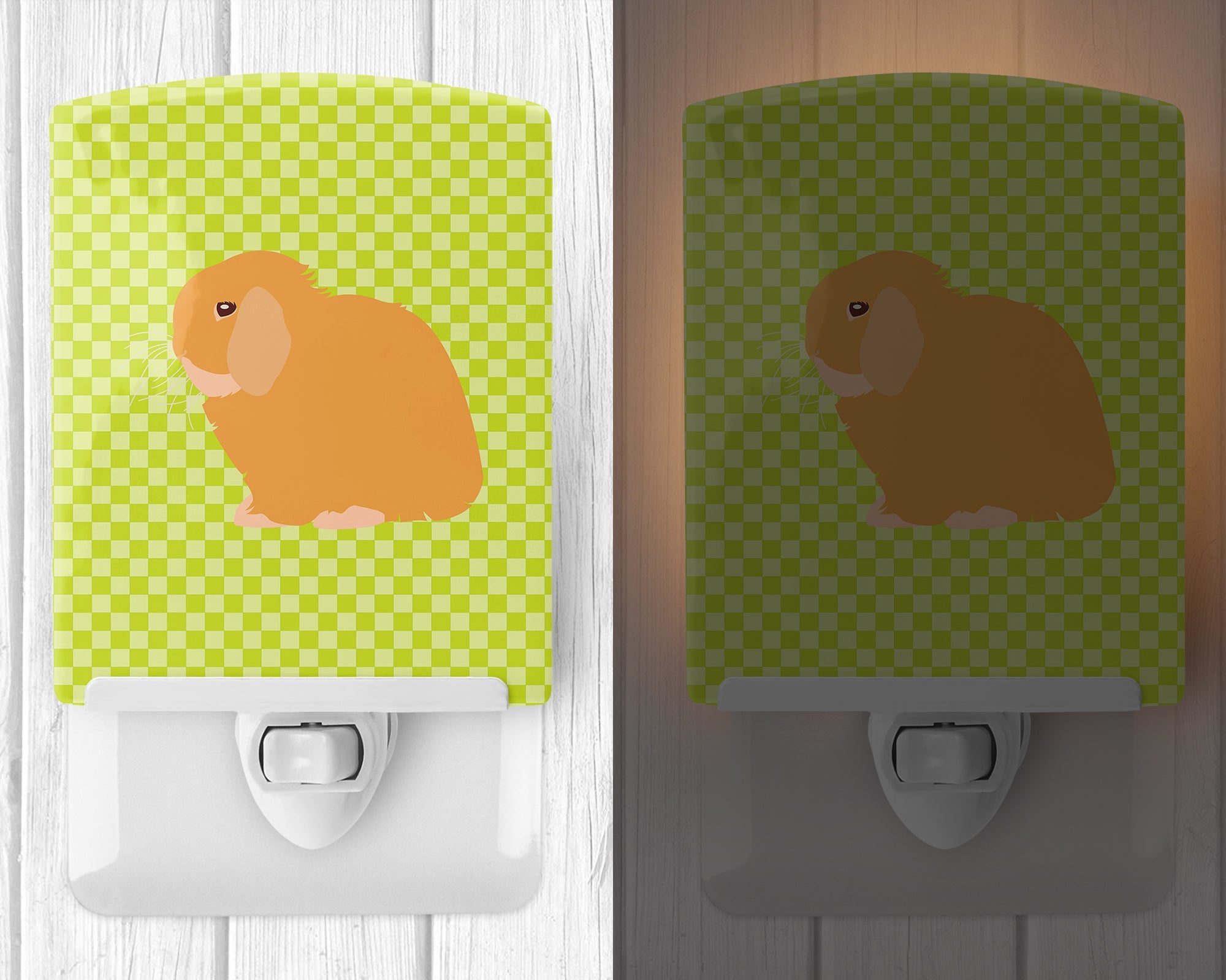Holland Lop Rabbit Green Ceramic Night Light Compact, UL-Certified, Ideal for Bedroom, Bathroom, Nursery, Hallway, Kitchen, 6x4x3, Multicolor