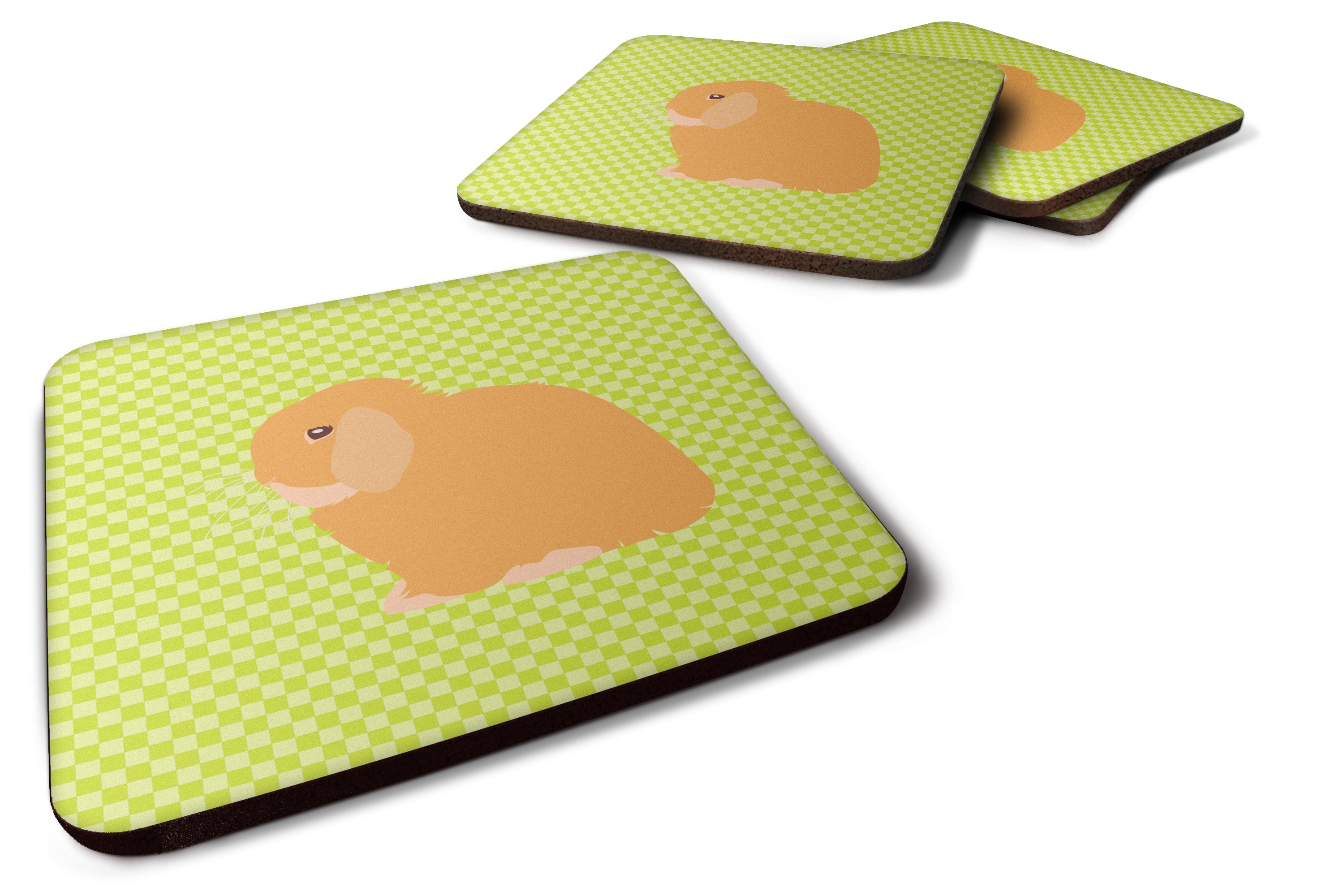 Holland Lop Rabbit Green Foam Coasters Set of 4 Cup Coasters for Indoor Outdoor, Tabletop Protection, Anti Slip, Mouse pad Material