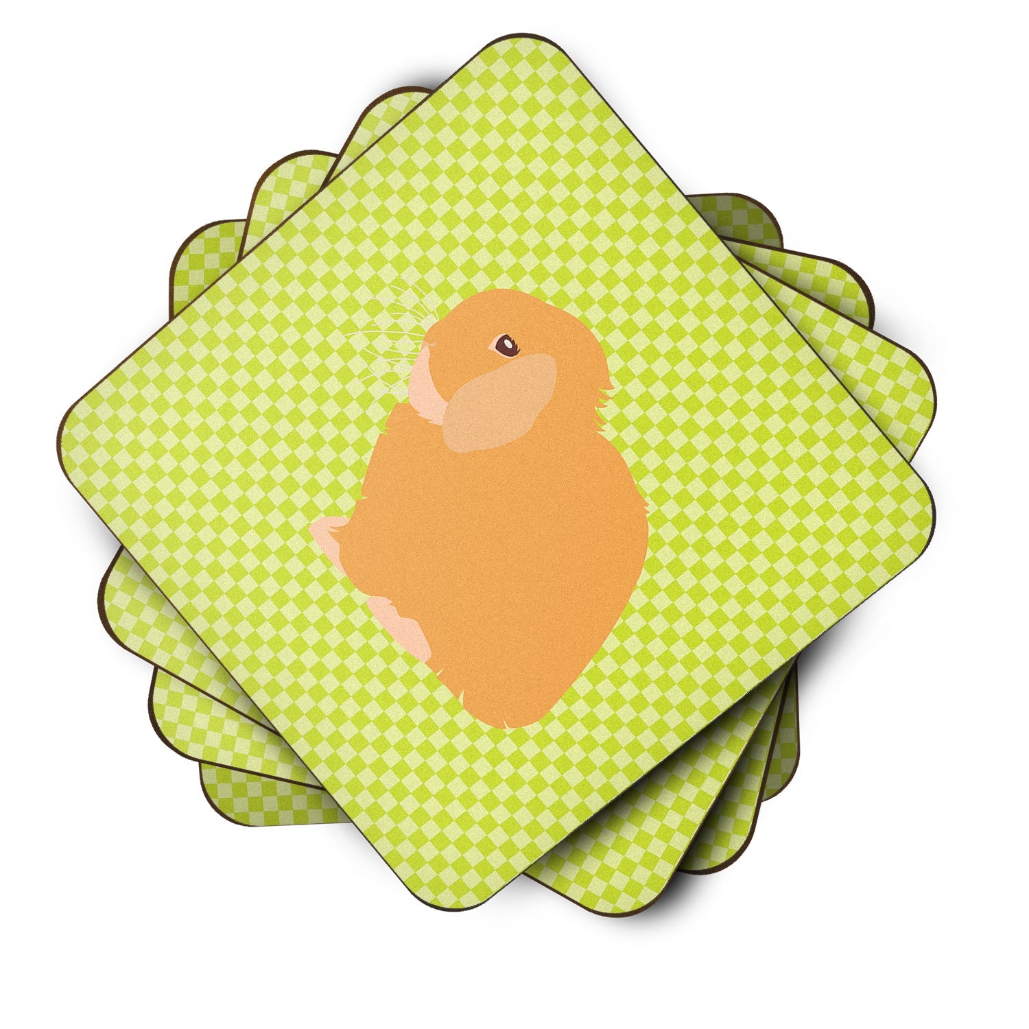 Holland Lop Rabbit Green Foam Coasters Set of 4 Cup Coasters for Indoor Outdoor, Tabletop Protection, Anti Slip, Mouse pad Material