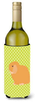 Holland Lop Rabbit Green Wine Bottle Hugger Gift Sleeve for Standard 750 ml Bottles, Insulated Reusable Also Fits Mini Shot & Pint Bottles
