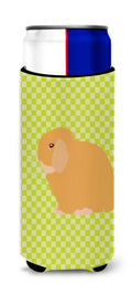 Holland Lop Rabbit Green Slim Can Hugger , Insulated Foam Hugger for 12 oz Slim Cans, Beer Bottles & Water Bottles, Printed in USA