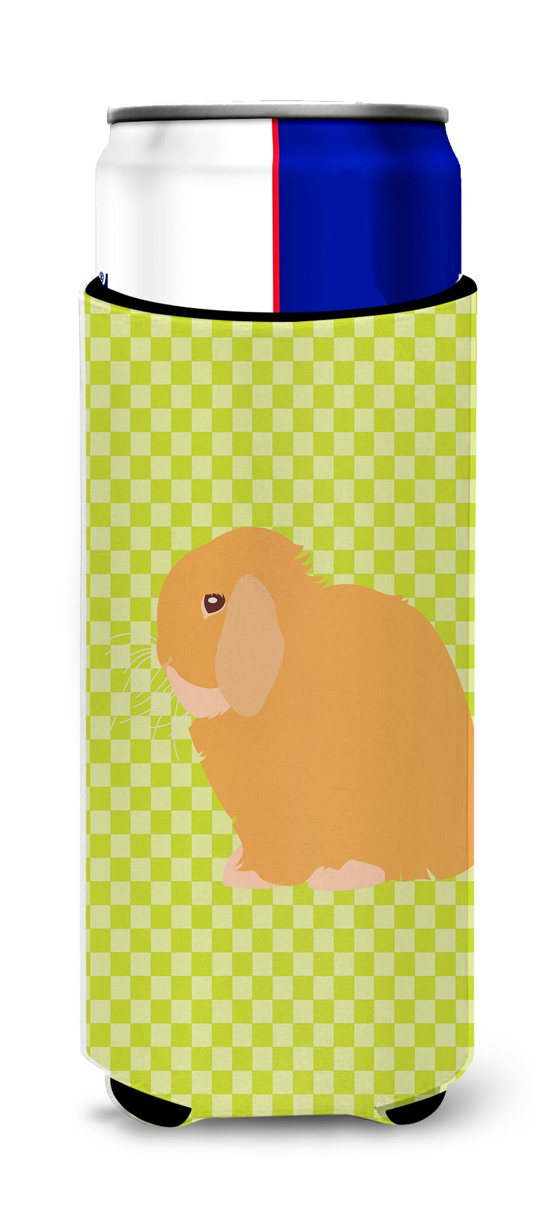 Holland Lop Rabbit Green Slim Can Hugger , Insulated Foam Hugger for 12 oz Slim Cans, Beer Bottles & Water Bottles, Printed in USA
