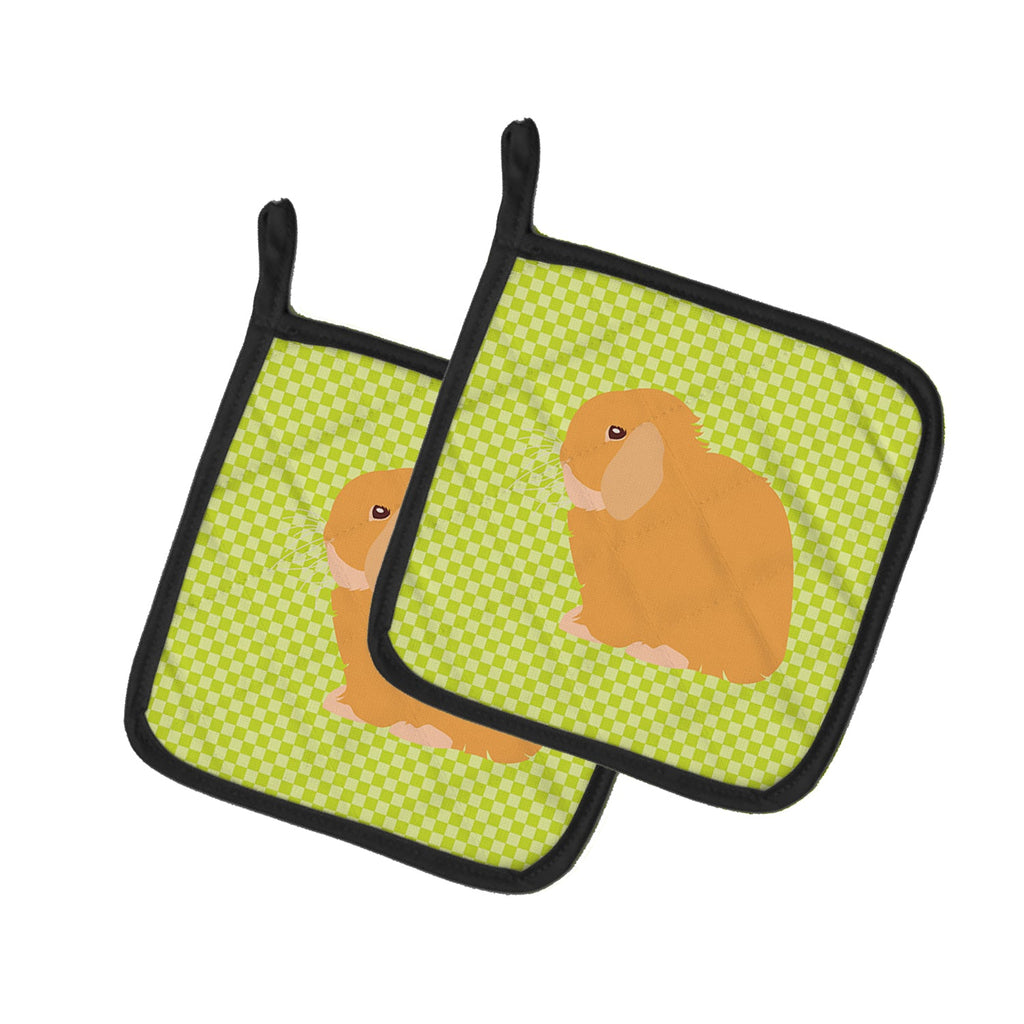 Holland Lop Rabbit Green Pot Holder Set of 2 Heat Resistant Quilted Hot Pads 7.5 x 7.5 Inch, Insulated Kitchen Trivets for Cooking & Baking