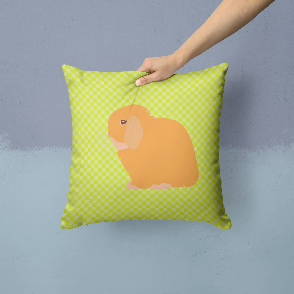 Holland Lop Rabbit Green Decorative Throw Pillow 14x14 Indoor Outdoor Accent Cushion, Fabric Cover with Insert for Sofa, Bed, Porch & Living Room