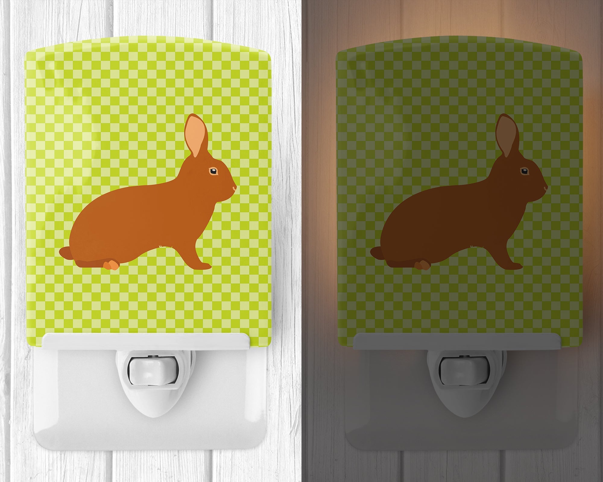 Rex Rabbit Green Ceramic Night Light Compact, UL-Certified, Ideal for Bedroom, Bathroom, Nursery, Hallway, Kitchen, 6x4x3, Multicolor