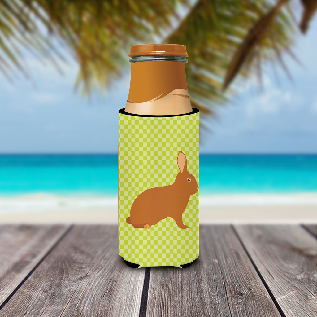Rex Rabbit Green Slim Can Hugger , Insulated Foam Hugger for 12 oz Slim Cans, Beer Bottles & Water Bottles, Printed in USA
