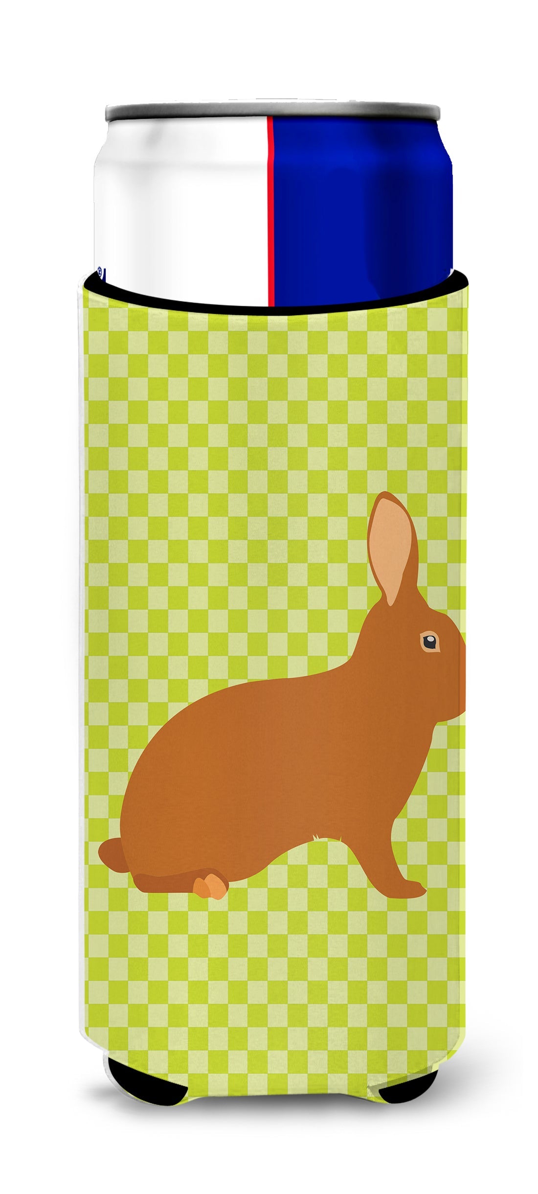 Rex Rabbit Green Slim Can Hugger , Insulated Foam Hugger for 12 oz Slim Cans, Beer Bottles & Water Bottles, Printed in USA