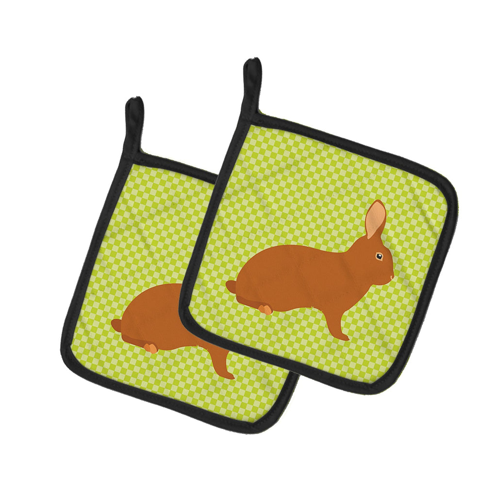 Rex Rabbit Green Pot Holder Set of 2 Heat Resistant Quilted Hot Pads 7.5 x 7.5 Inch, Insulated Kitchen Trivets for Cooking & Baking