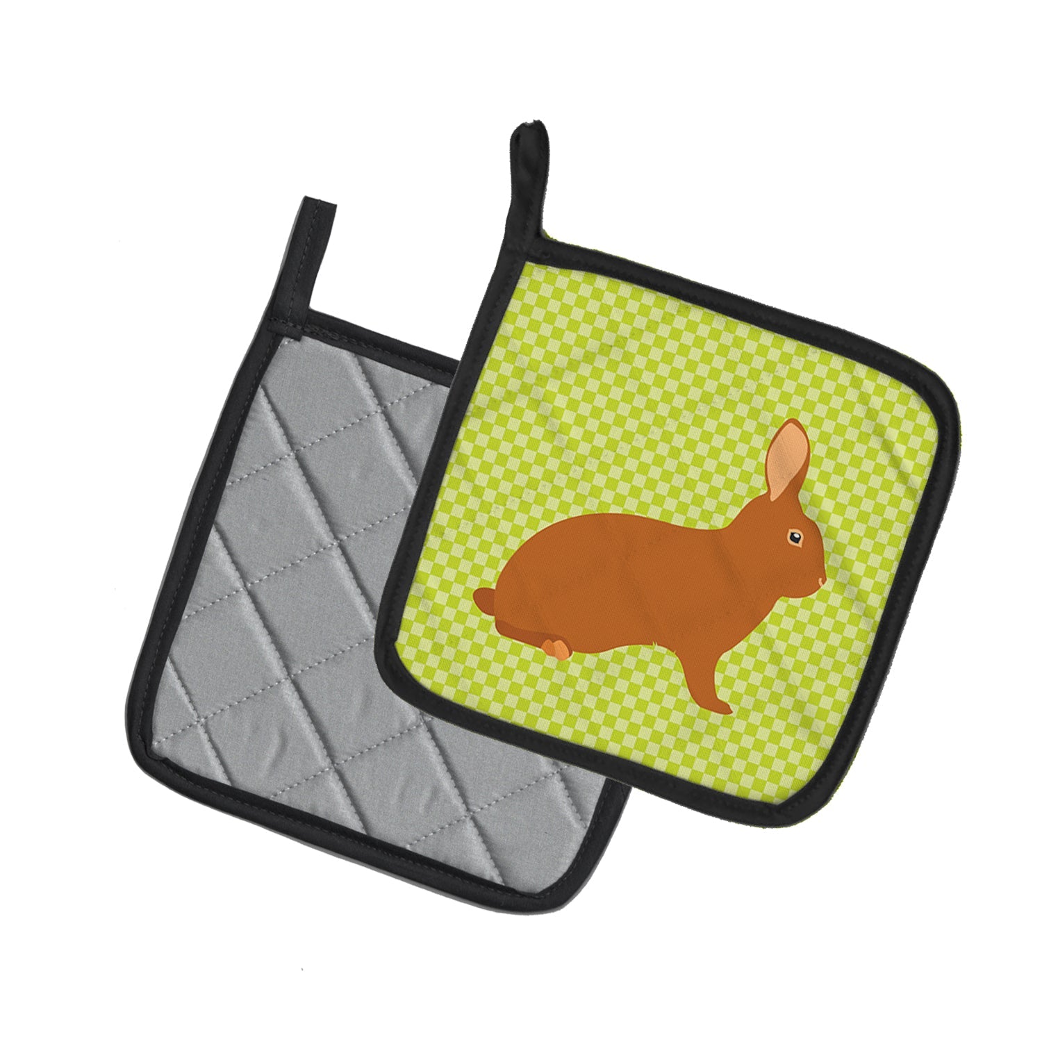 Rex Rabbit Green Pot Holder Set of 2 Heat Resistant Quilted Hot Pads 7.5 x 7.5 Inch, Insulated Kitchen Trivets for Cooking & Baking