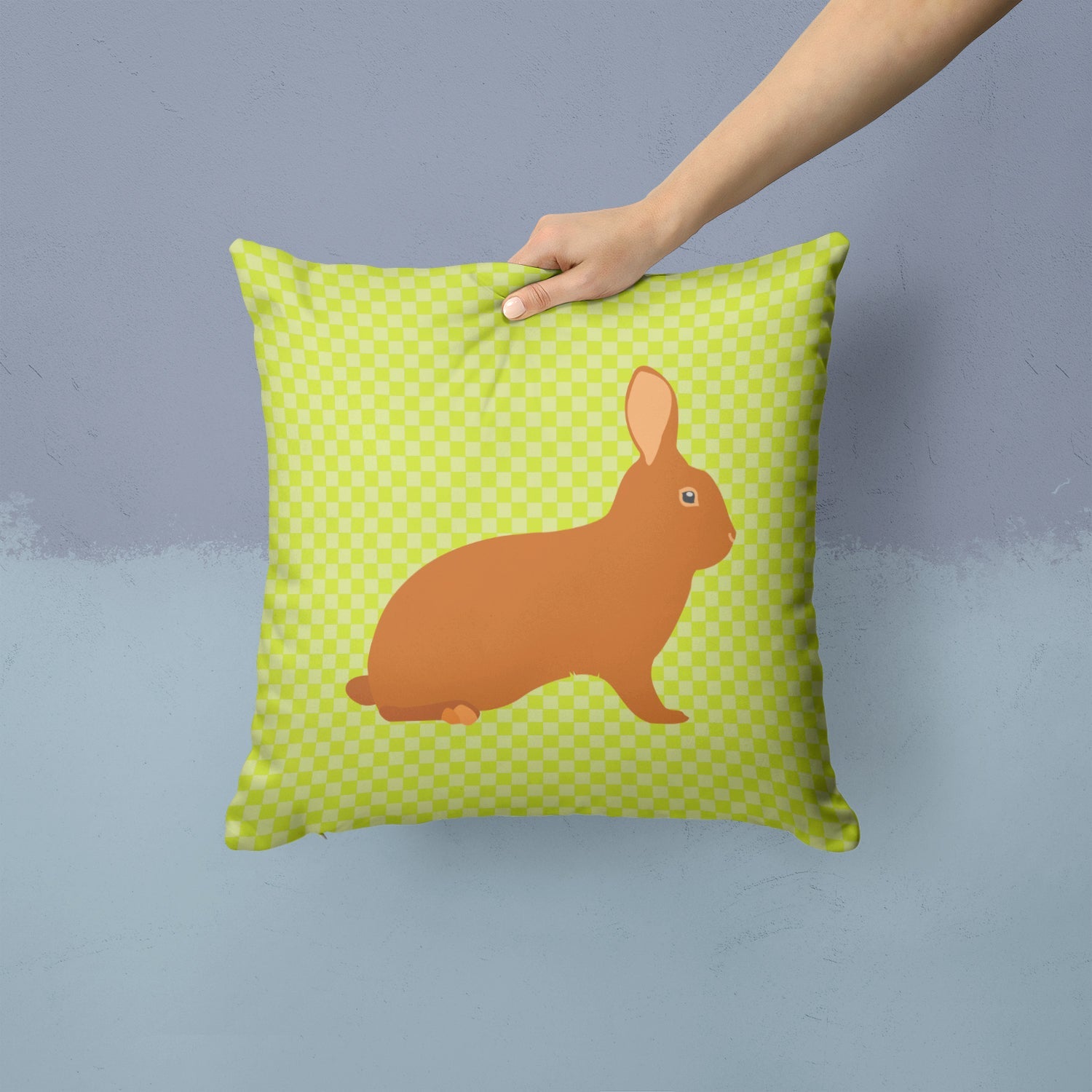 Rex Rabbit Green Decorative Throw Pillow 14x14 Indoor Outdoor Accent Cushion, Fabric Cover with Insert for Sofa, Bed, Porch & Living Room