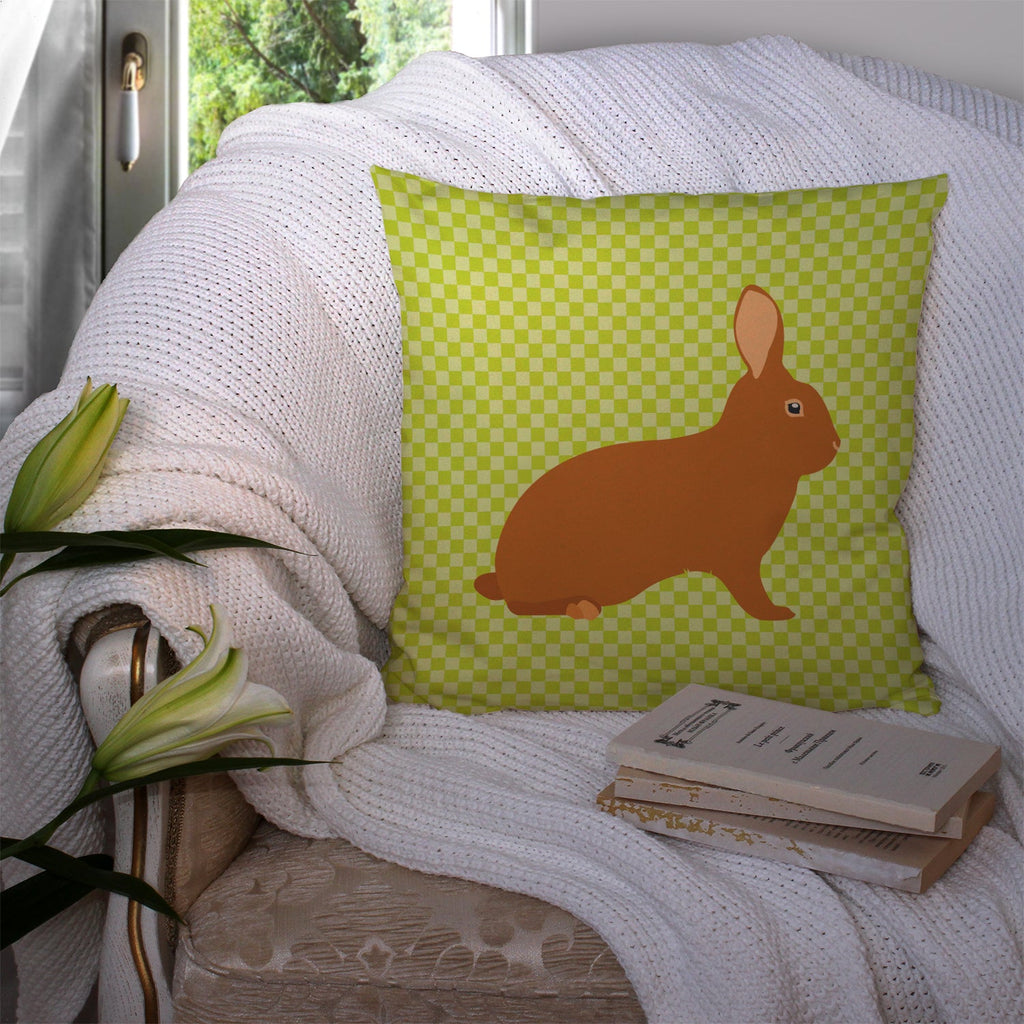 Rex Rabbit Green Decorative Throw Pillow 14x14 Indoor Outdoor Accent Cushion, Fabric Cover with Insert for Sofa, Bed, Porch & Living Room