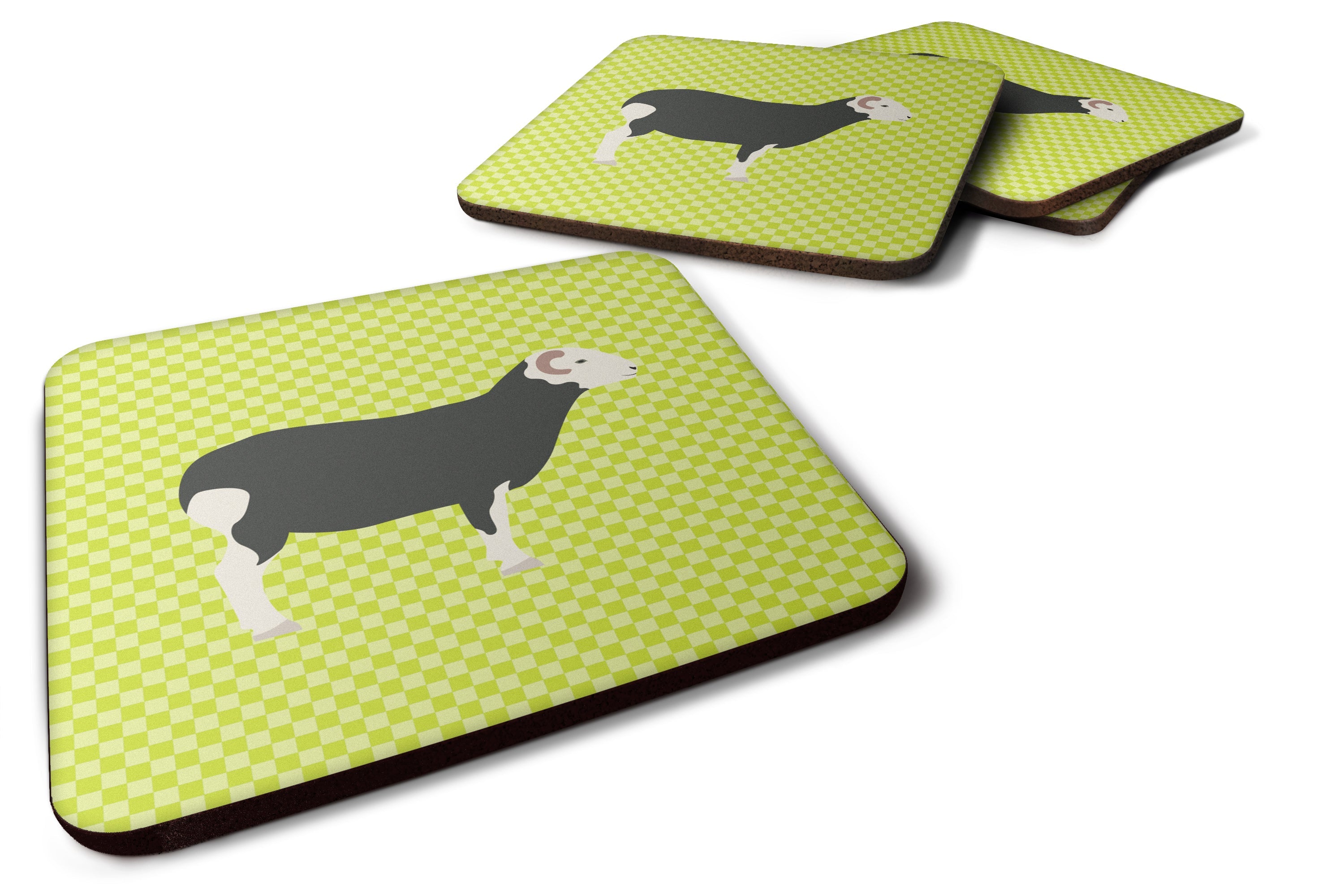 Herwick Sheep Green Foam Coasters Set of 4 Cup Coasters for Indoor Outdoor, Tabletop Protection, Anti Slip, Mouse pad Material