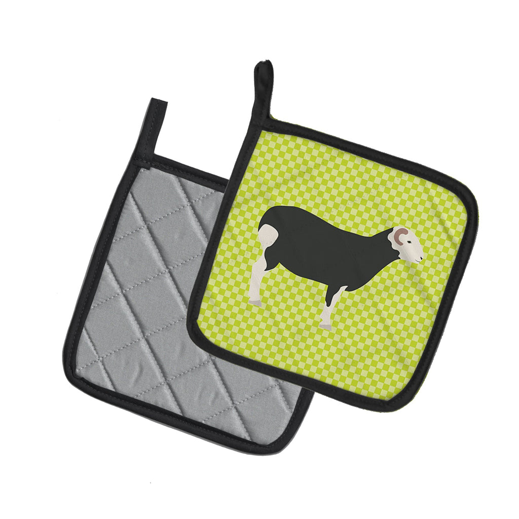 Herwick Sheep Green Pot Holder Set of 2 Heat Resistant Quilted Hot Pads 7.5 x 7.5 Inch, Insulated Kitchen Trivets for Cooking & Baking