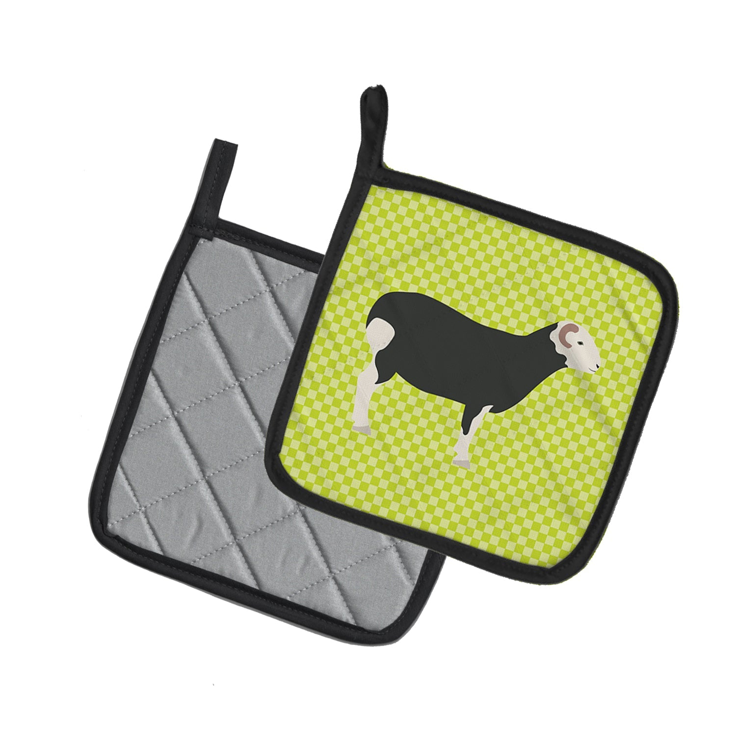 Herwick Sheep Green Pot Holder Set of 2 Heat Resistant Quilted Hot Pads 7.5 x 7.5 Inch, Insulated Kitchen Trivets for Cooking & Baking