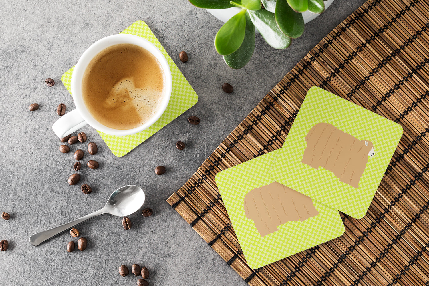Lincoln Longwool Sheep Green Foam Coasters Set of 4 Cup Coasters for Indoor Outdoor, Tabletop Protection, Anti Slip, Mouse pad Material