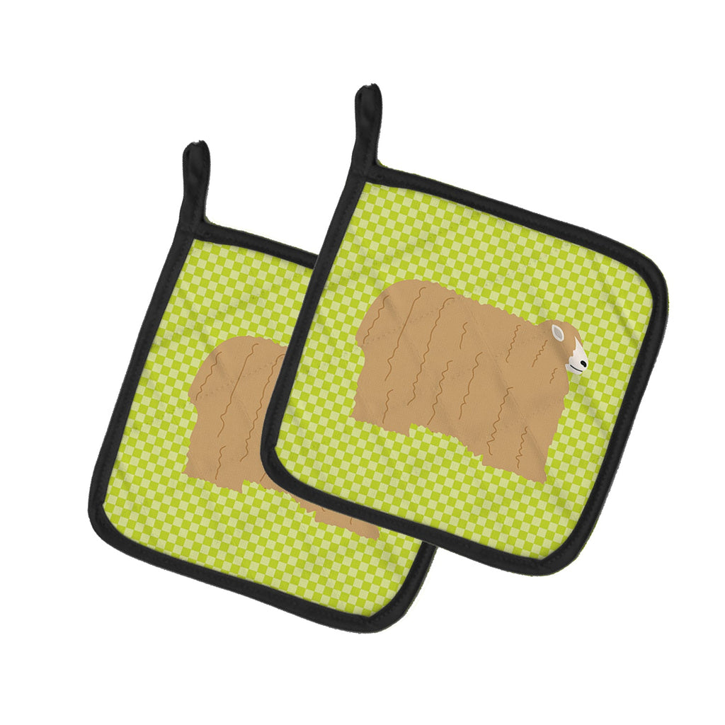 Lincoln Longwool Sheep Green Pot Holder Set of 2 Heat Resistant Quilted Hot Pads 7.5 x 7.5 Inch, Insulated Kitchen Trivets for Cooking & Baking