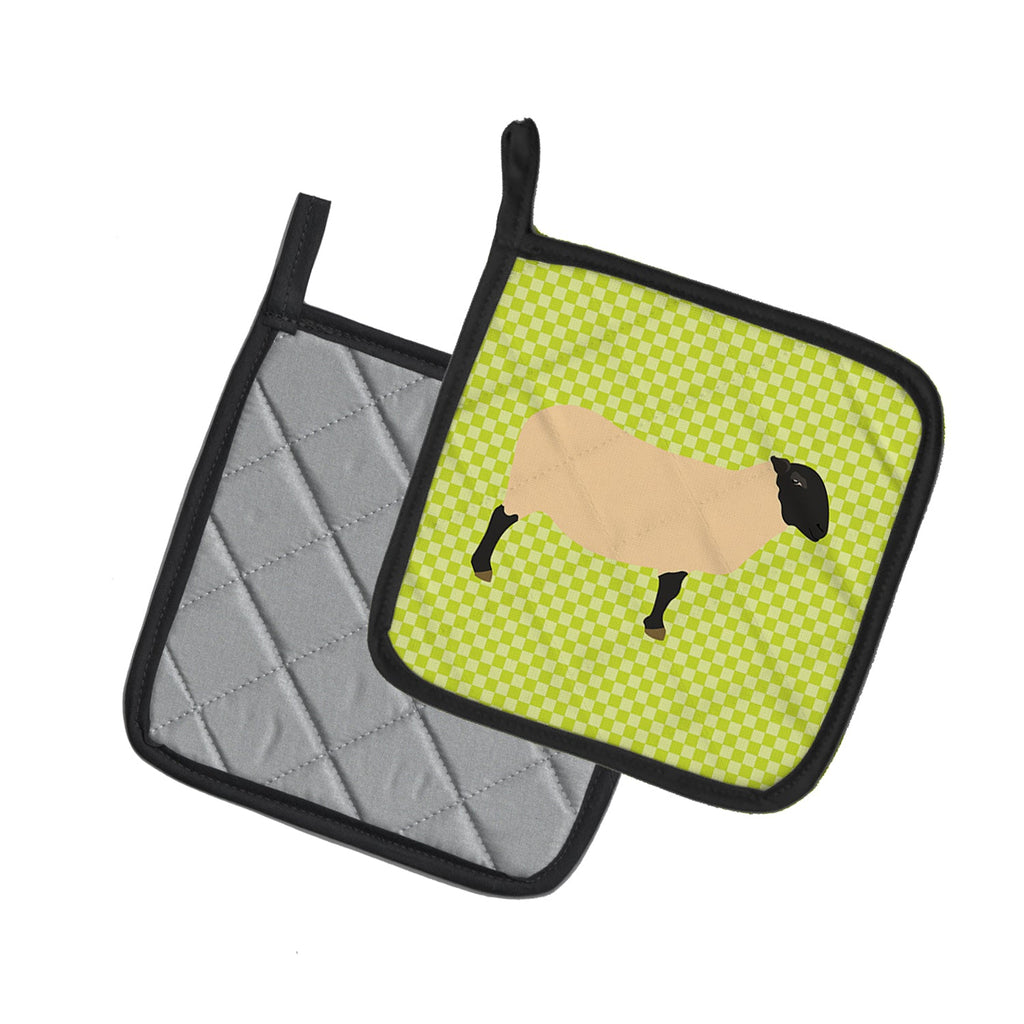 Suffolk Sheep Green Pot Holder Set of 2 Heat Resistant Quilted Hot Pads 7.5 x 7.5 Inch, Insulated Kitchen Trivets for Cooking & Baking